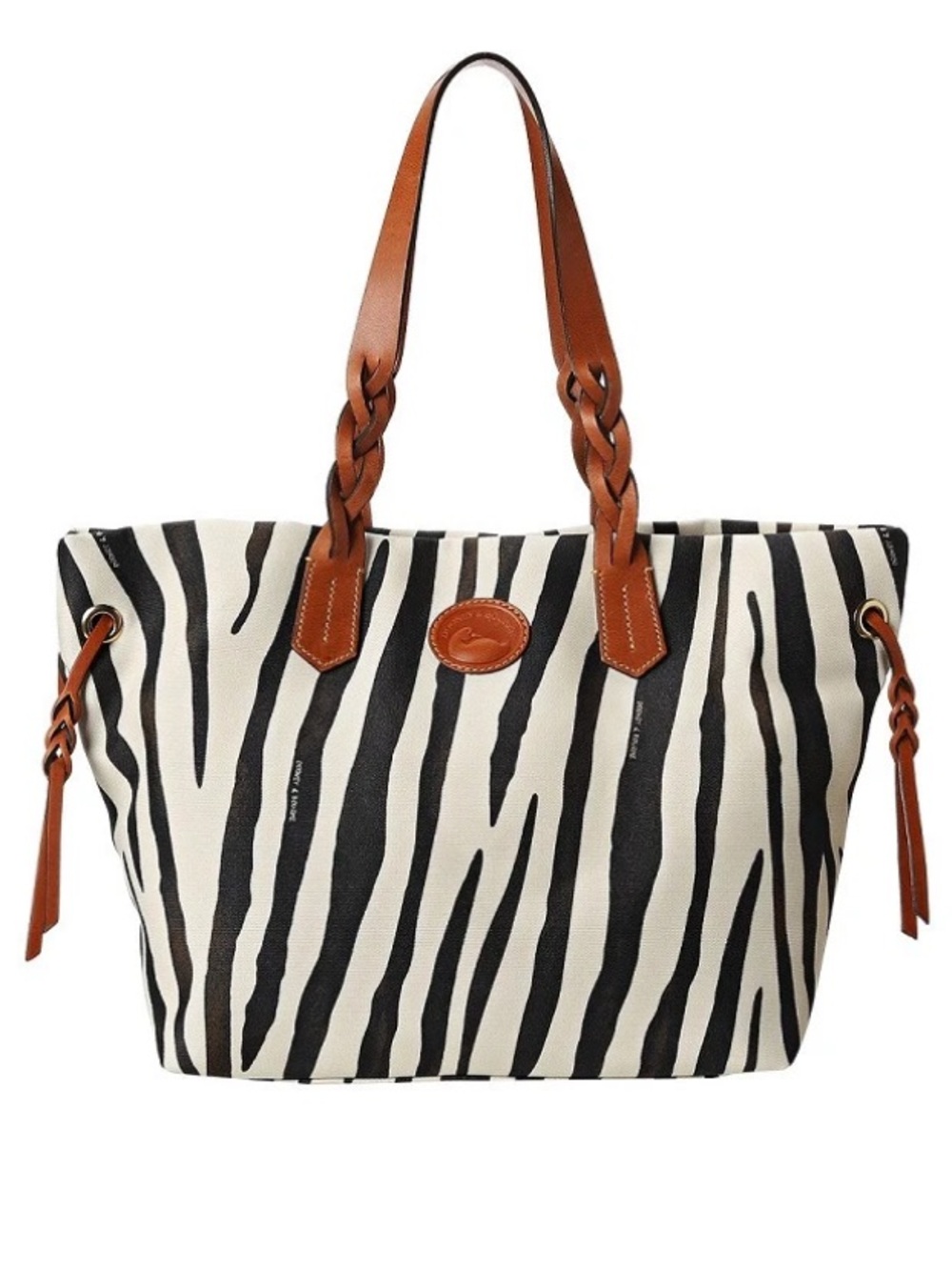 Dooney & Bourke
 Zebra Print Canvas Tote with Brown Leather Handles